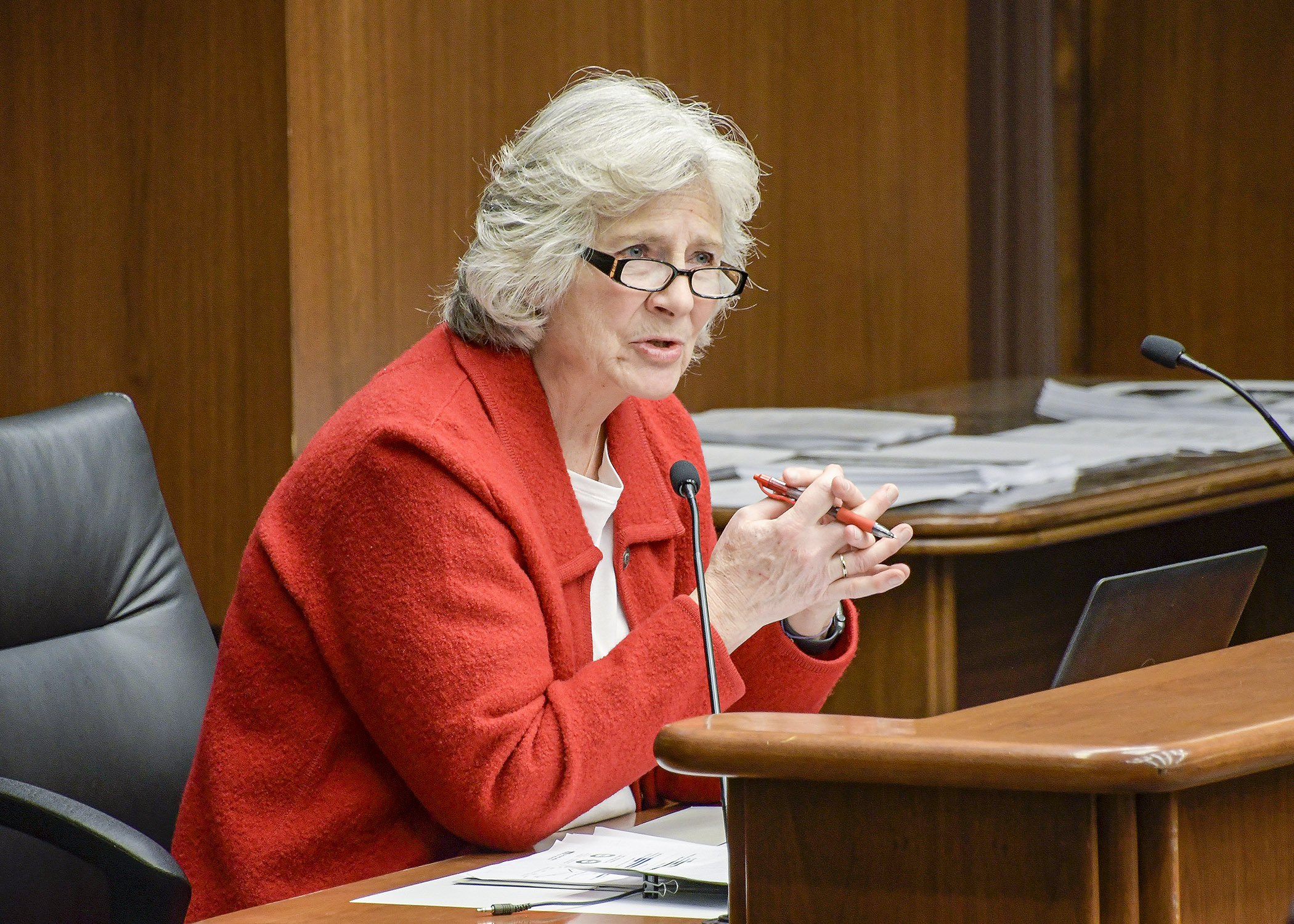 Department of Health Commissioner Jan Malcolm presents an update on long-term care initiatives during the Feb. 17 meeting of the House Long-Term Care Division. Photo by Andrew VonBank